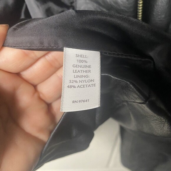 J Jill Women XSmall Petite Black Leather Jacket Zip Mandarin Collar Biker - Picture 6 of 13